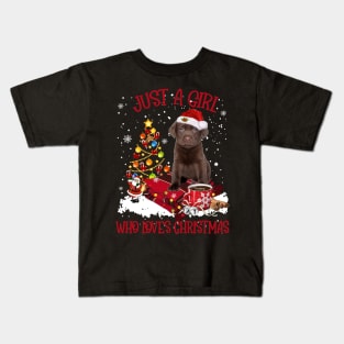 Chocolate Labrador Just A Girl Who Loves Christmas Kids T-Shirt